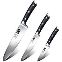 SHAN ZU Juego de Cuchillos de Cocina Profesional- Cucihllo Chef de Acero Inoxidable Alemán- 3 Piezas Set Cuchillo Cocina…